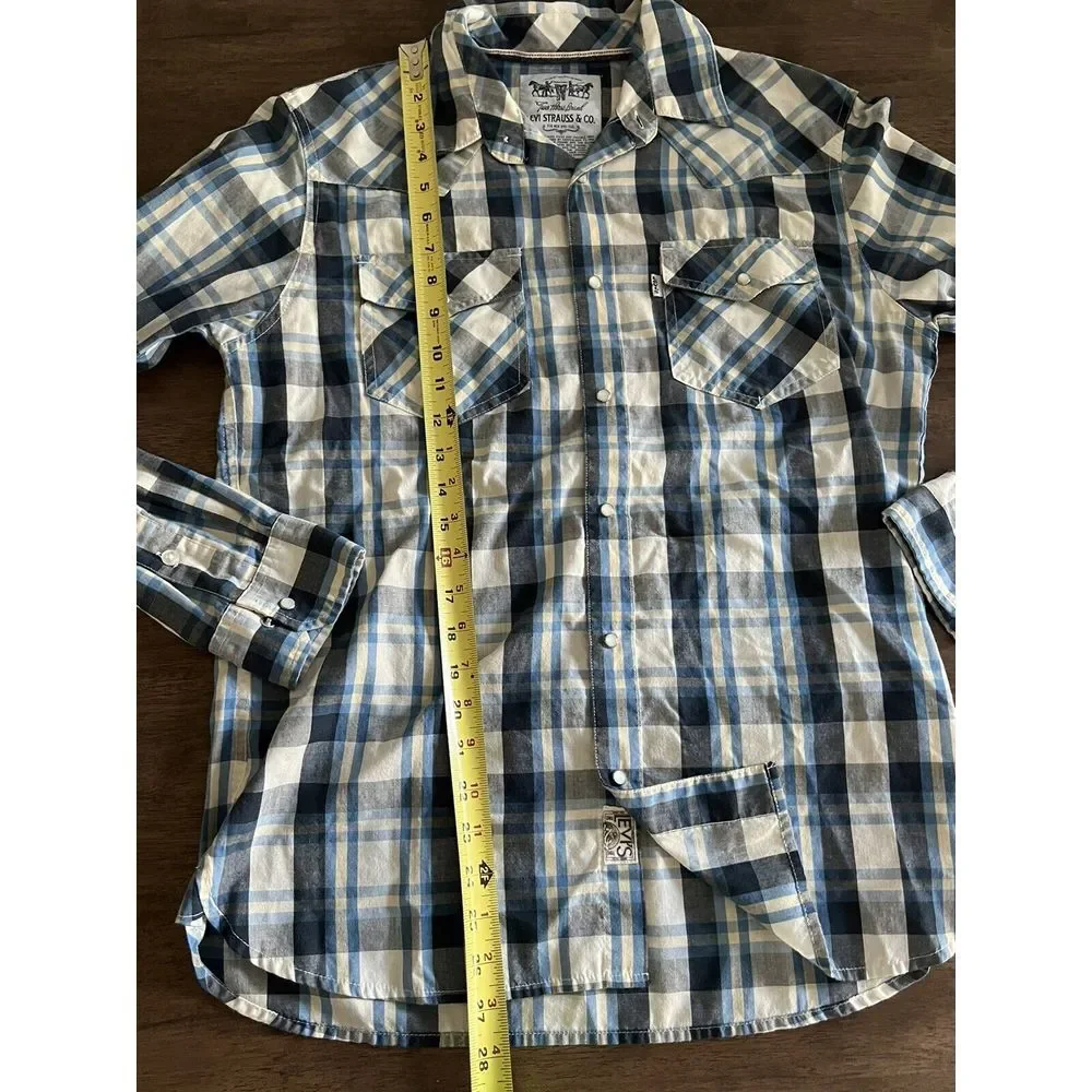 Levis Two Horse Brand Mens Plaid Shirt Small S Long Sleeve‎ Button Up Vintage